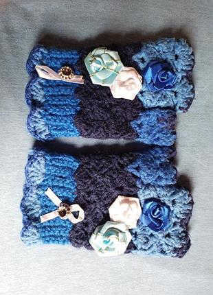 В'язані рукавиці без пальців , рукавички плетені , ручна робота , мітенки