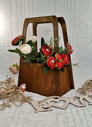 Деревянная корзинка для цветов и подарков 30х20х15см 3мм
