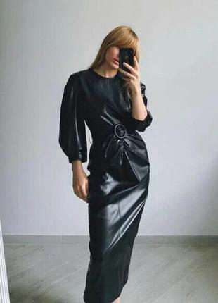Стильне плаття екошкіра міді з поясом zara 38/m
