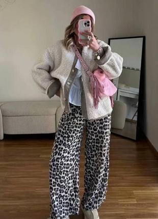 Жіночі легкі леопардові брюки палаццо9 фото