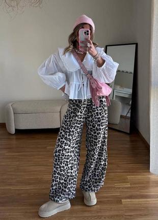 Женские легкие леопардовые брюки палаццо8 фото