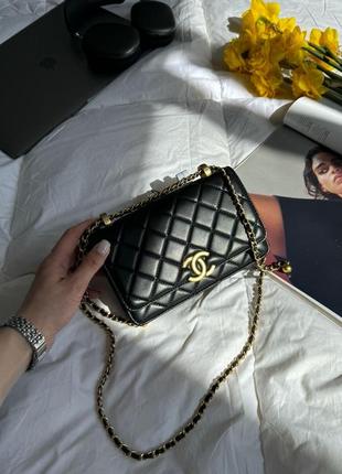 Популярна жіноча молодіжна сумка клатч chanel classic шанель чорна із золотистою фурнітурою вбрання, стиль, шанель бренд фірма2 фото