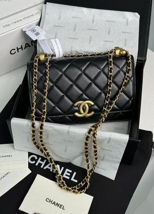 Популярна жіноча молодіжна сумка клатч chanel classic шанель чорна із золотистою фурнітурою вбрання, стиль, шанель бренд фірма1 фото