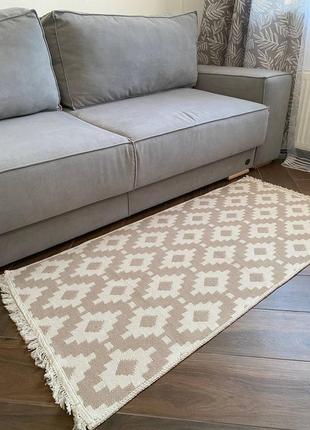 Бавовняний безворсовий килим ромби, бежевий. еко килим, розмір 120x1805 фото