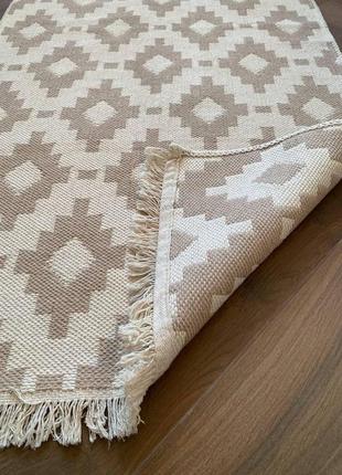 Бавовняний безворсовий килим ромби, бежевий. еко килим, розмір 120x1807 фото