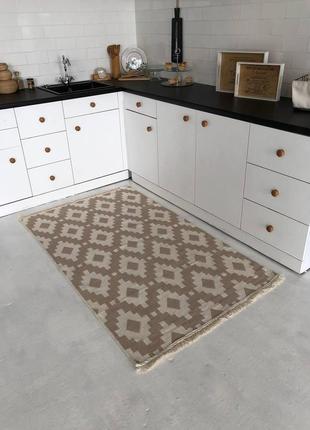 Бавовняний безворсовий килим ромби, бежевий. еко килим, розмір 120x1802 фото