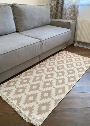 Бавовняний безворсовий килим ромби, бежевий. еко килим, розмір 120x1804 фото