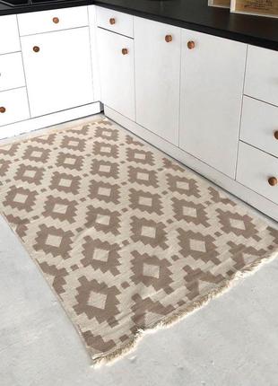 Бавовняний безворсовий килим ромби, бежевий. еко килим, розмір 120x1803 фото