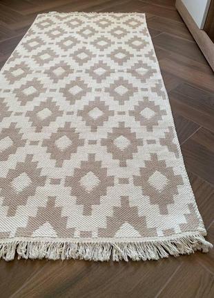 Бавовняний безворсовий килим ромби, бежевий. еко килим, розмір 120x1806 фото
