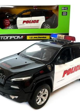 Машина металева поліція jeep cherokee-police джип чероке автопром 1:32 інерція світло звук відкр двері баг капот 16*8*7см (68425)