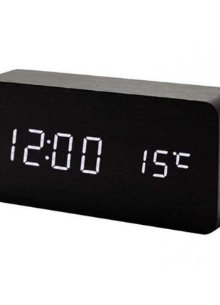 Електронний годинник vst-862-6, з датчиком температури, будильник, живлення від usb. колір: чорний-білий
