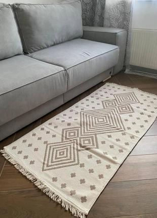 Коричневий етнічний бавовняний килим для дому, розмір 80x1502 фото