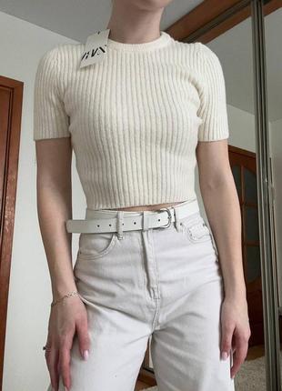Вовняна кофта на короткий рукав zara молочна, топ