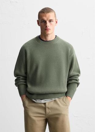Свитер мужской зеленый хлопковый zara new