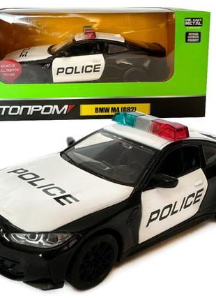 Машина металева поліція bmw m4 g82 бмв інерція 1:32 світло звук відкр двері 14*7*5см (68701j)
