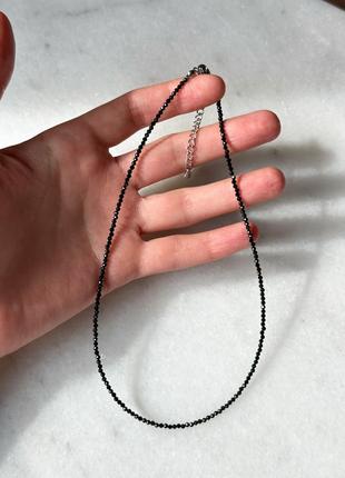 Чокер натуральная черная шпинель, колье из натуральных камней, сияющий чокер черный с...