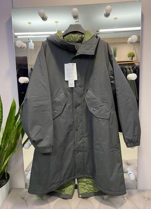 Пальто uniqlo+ engineered garments оливкове стьобане із серії heattech