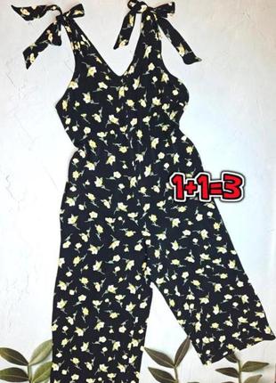🎁1+1=3** шикарний чорний натуральний брючний комбінезон в квітах miss selfridge, розмір 48 - 50