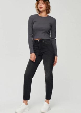 Зимові джинси чорні джинси з високою посадкою джинси slim mom 38р чорні джинси mom m
