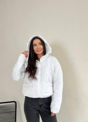Укороченная куртка свободного кроя с капюшоном курточка плащевка на силиконе стильная базовая черная бежевая
