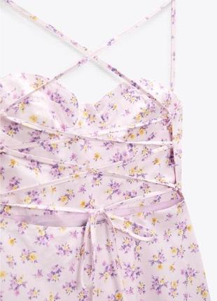 Платье бюстье корсетное на завязках затяжках с открытой спиной принт цветы zara3 фото