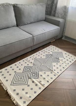 Сірий етнічний бавовняний килим для дому, розмір 80x1502 фото