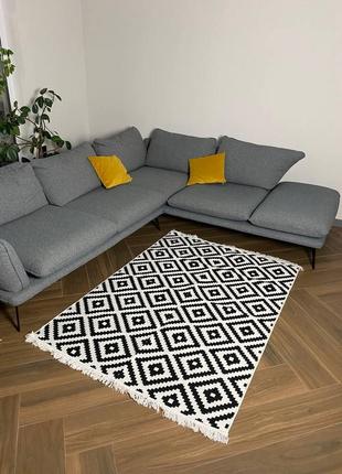 Чорно-білий турецький, двосторонній, безворсовий килим, розмір 60x907 фото