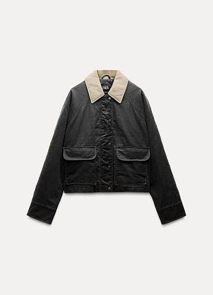 Стьобана вощена куртка з вельветовим коміром zara