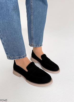 Натуральна замша, повсякденні жіночі чорні лофери