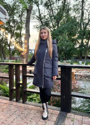Куртка женская длинная пальто теплая осенняя на осень демисезонная стеганая базовая с капюшоном белая черная бежевая серая утепленная батал8 фото