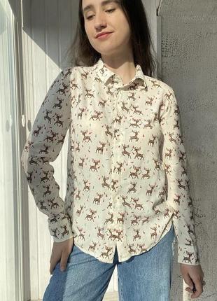 Рубашка в оленях вискоза tu животный принт олени