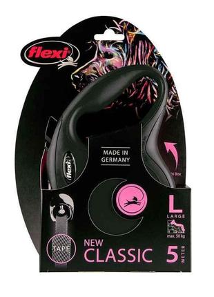 Flexi (флекси) new classic l - поводок-рулетка для собак, лента (5 м, до 50 кг) черный6 фото