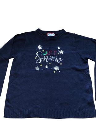 Новогодний рождественский женский свитер пайетки синий let it snow l-xl