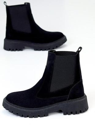 Черные повседневные замшевые зимние ботинки челси низкий ход