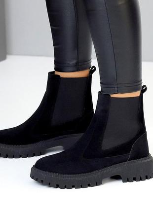 Черные повседневные замшевые зимние ботинки челси низкий ход