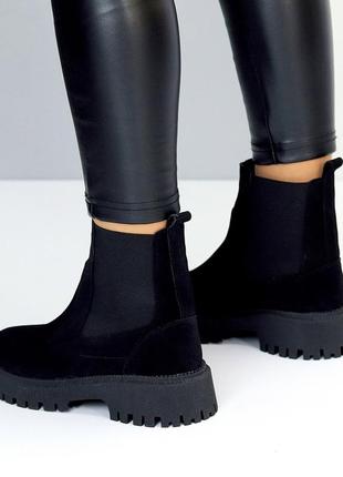 Черные повседневные замшевые зимние ботинки челси низкий ход