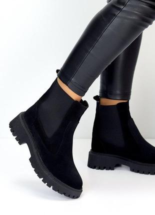 Черные повседневные замшевые зимние ботинки челси низкий ход