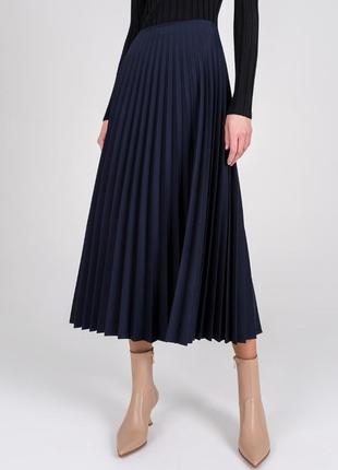 Темно-синя брендова осінева плісирована спідниця-плісе marks & spencer, р. 14