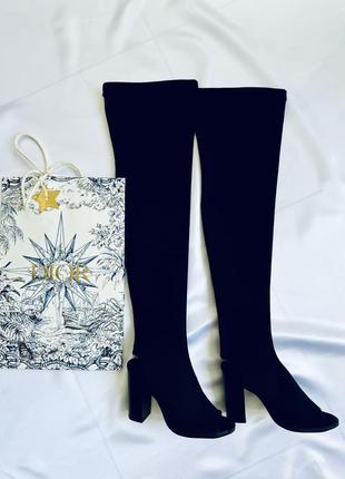 Літні стрейчеві ботфорти чорні модні стильні круті високі