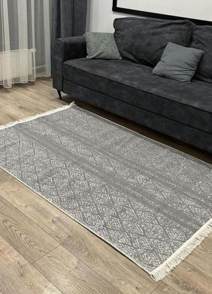 Сірий турецький килим з бавовни, без ворсу, двосторонній, розмір 80x3007 фото