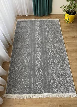 Сірий турецький килим з бавовни, без ворсу, двосторонній, розмір 80x3005 фото
