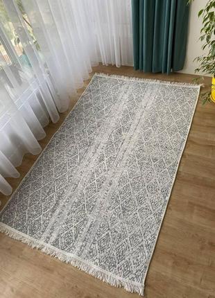 Сірий турецький килим з бавовни, без ворсу, двосторонній, розмір 80x3004 фото