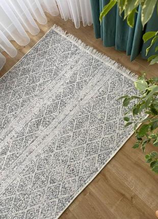 Сірий турецький килим з бавовни, без ворсу, двосторонній, розмір 80x3006 фото
