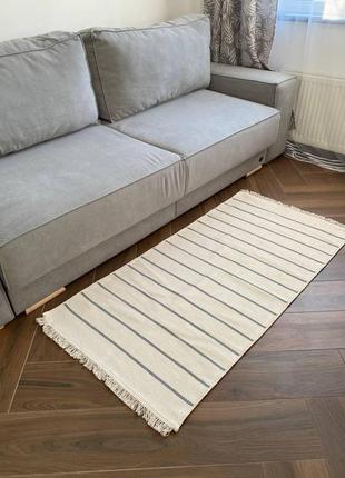 Бавовняний безворсовий килим у смужку, двосторонній дизайн, розмір 80x1502 фото