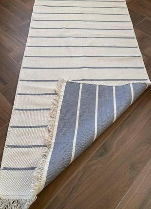 Бавовняний безворсовий килим у смужку, двосторонній дизайн, розмір 80x1506 фото