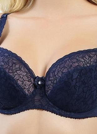 Бюстгальтер мереживний напівпоролон lanny mode 11910 з оксамитовими візерунками, чашка e, синій 85e, 80e
