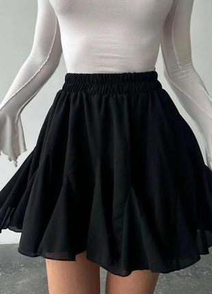 Юбка шифоновая трендовая женская белая черная короткая с рюшами8 фото