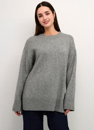 Подовжений светр zara, обʼємний светр, сірий базовий светр, сірий вʼязаний джемпер, светр з широкими манжетами, оверсайз светр