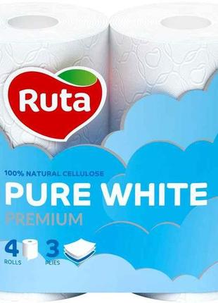 Туалетний папір 4шт 2шар pure white тм ruta