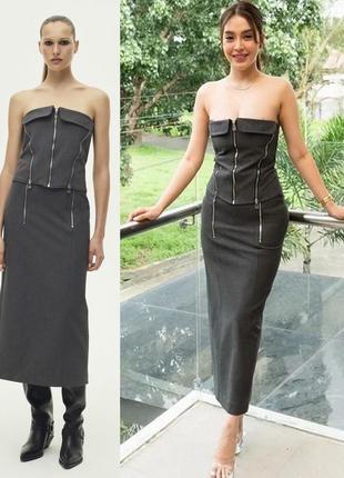 Стильный костюм топ + юбка  zara  s-m